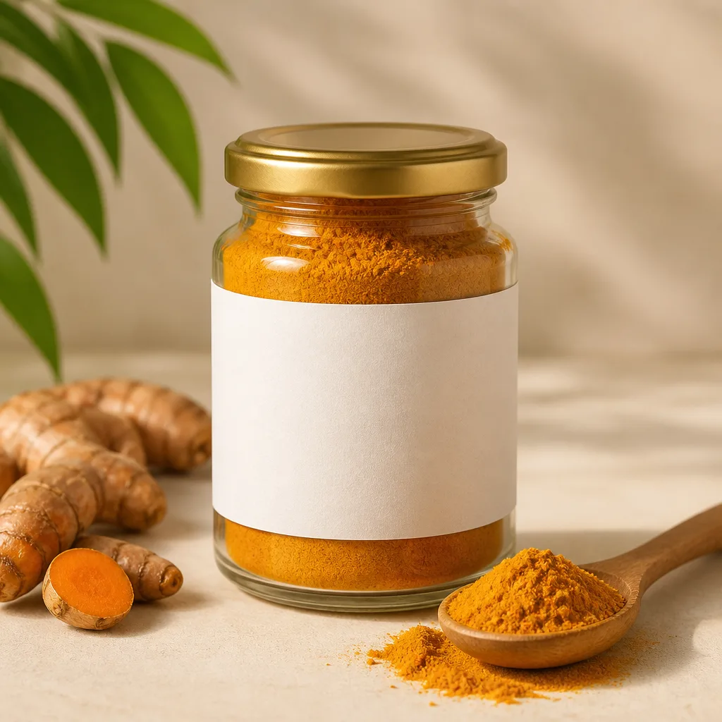 Premium turmeric powder hygienically sealed in packaging